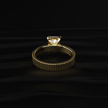 Radiant Cut Ridged Gold Band Ring
