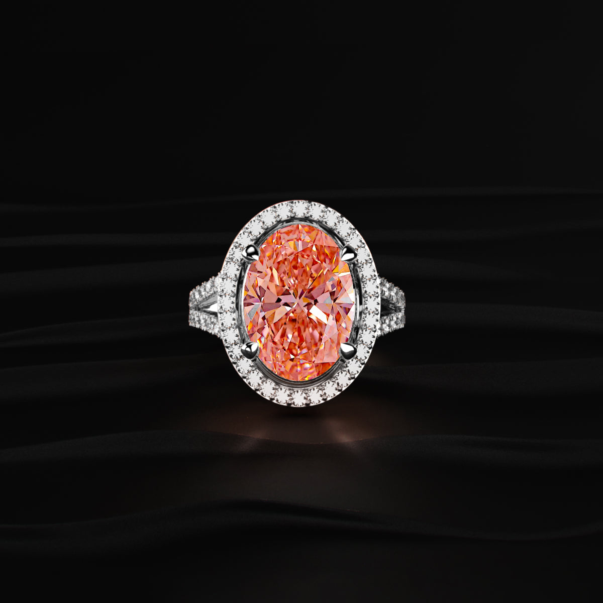 6 Carat Oval Pink Diamond Halo Engagement Ring