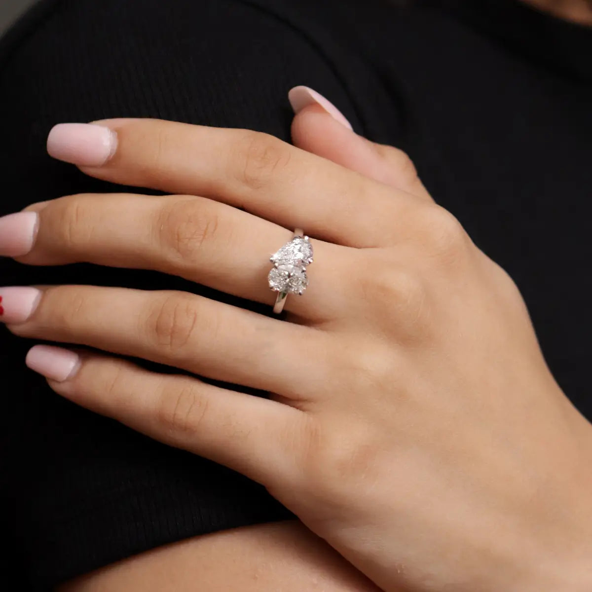 Oval And Pear Solitaire Floral Toi Et Moi Ring