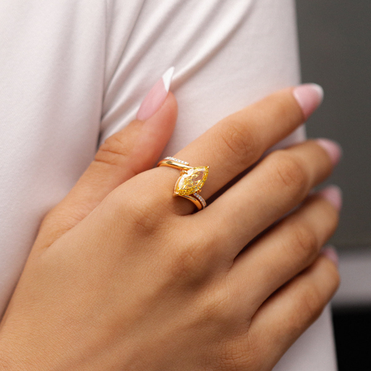 3 Carat Yellow Marquise Diamond Ring With Stack Ring