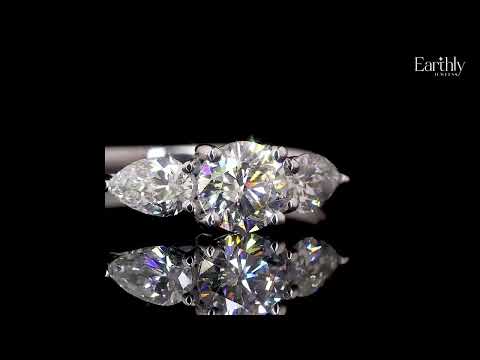 Round Diamond Ring With Pear Side Stones | Earthly Jewels